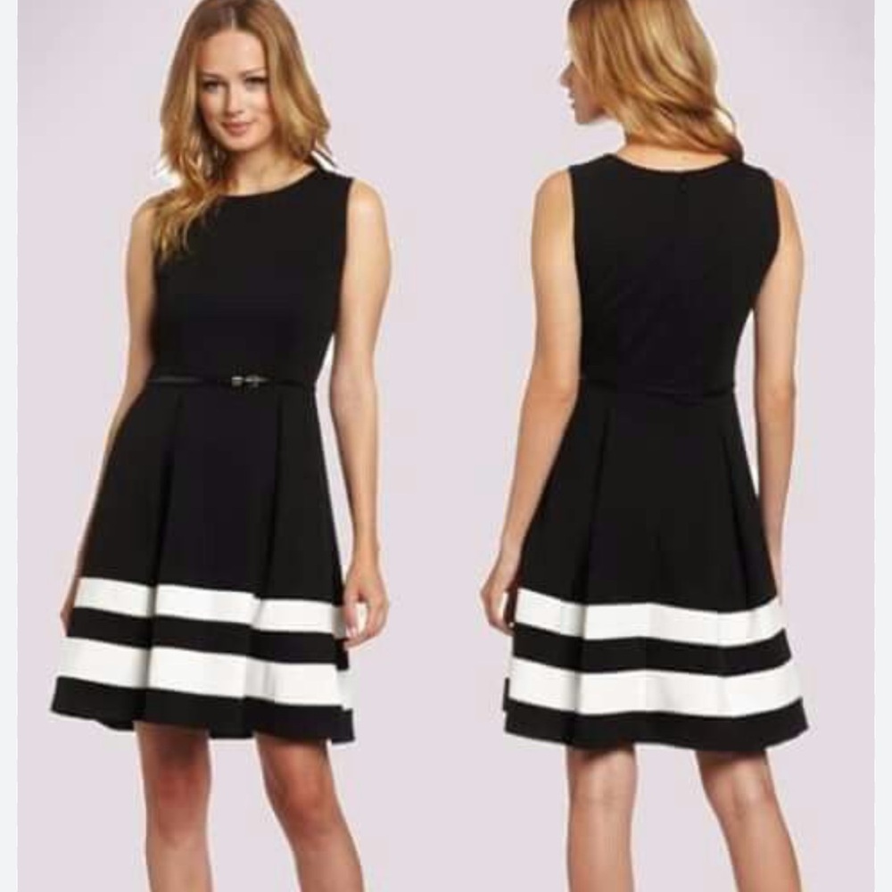 Calvin Klein Black and White Fit and Flare Cocktail Dress